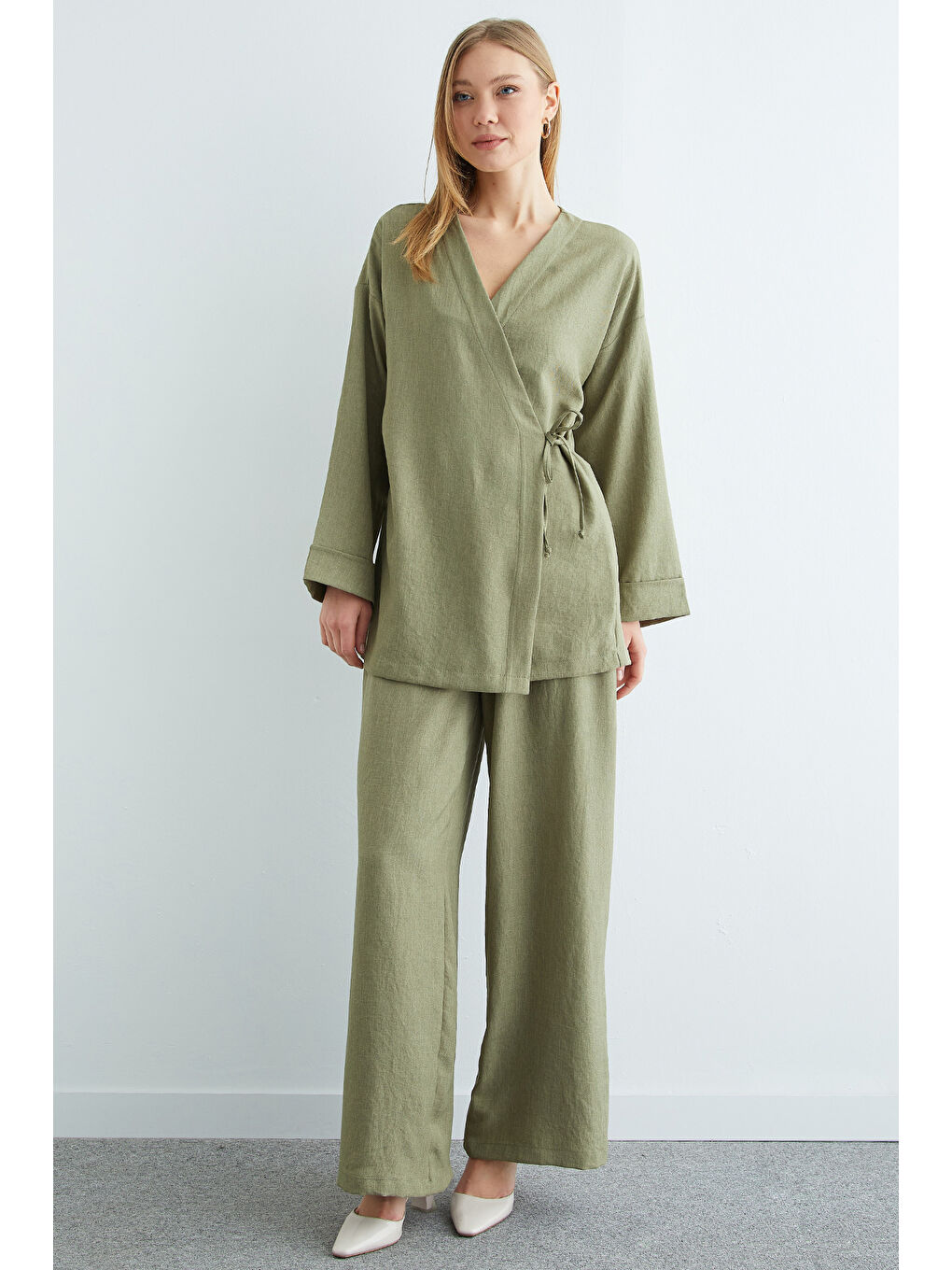 Yeşil Fullamodest Yandan Bağlamalı Kimono 2 Li Takım-4