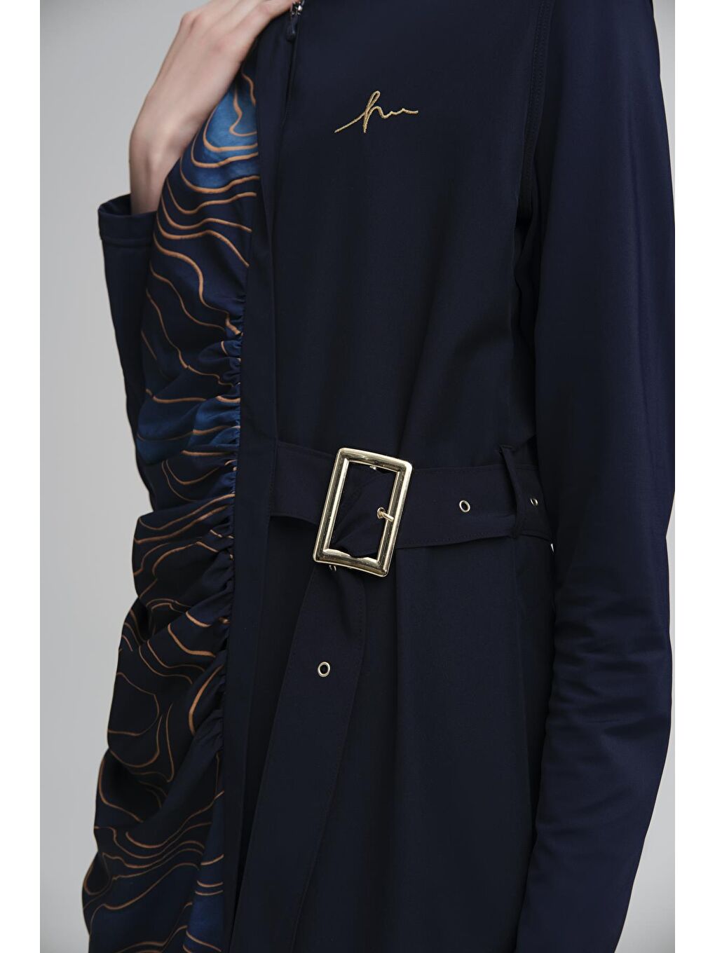 Tokalı Kemer Detaylı Jileli Lacivert 4 Parça Tam Tesettür Mayo Takımı 3103-8