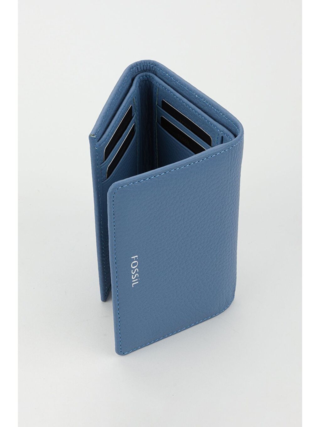 Kutulu Hakiki Deri Buz Mavi Kadın El Portföyü Kartlık Cüzdan-3