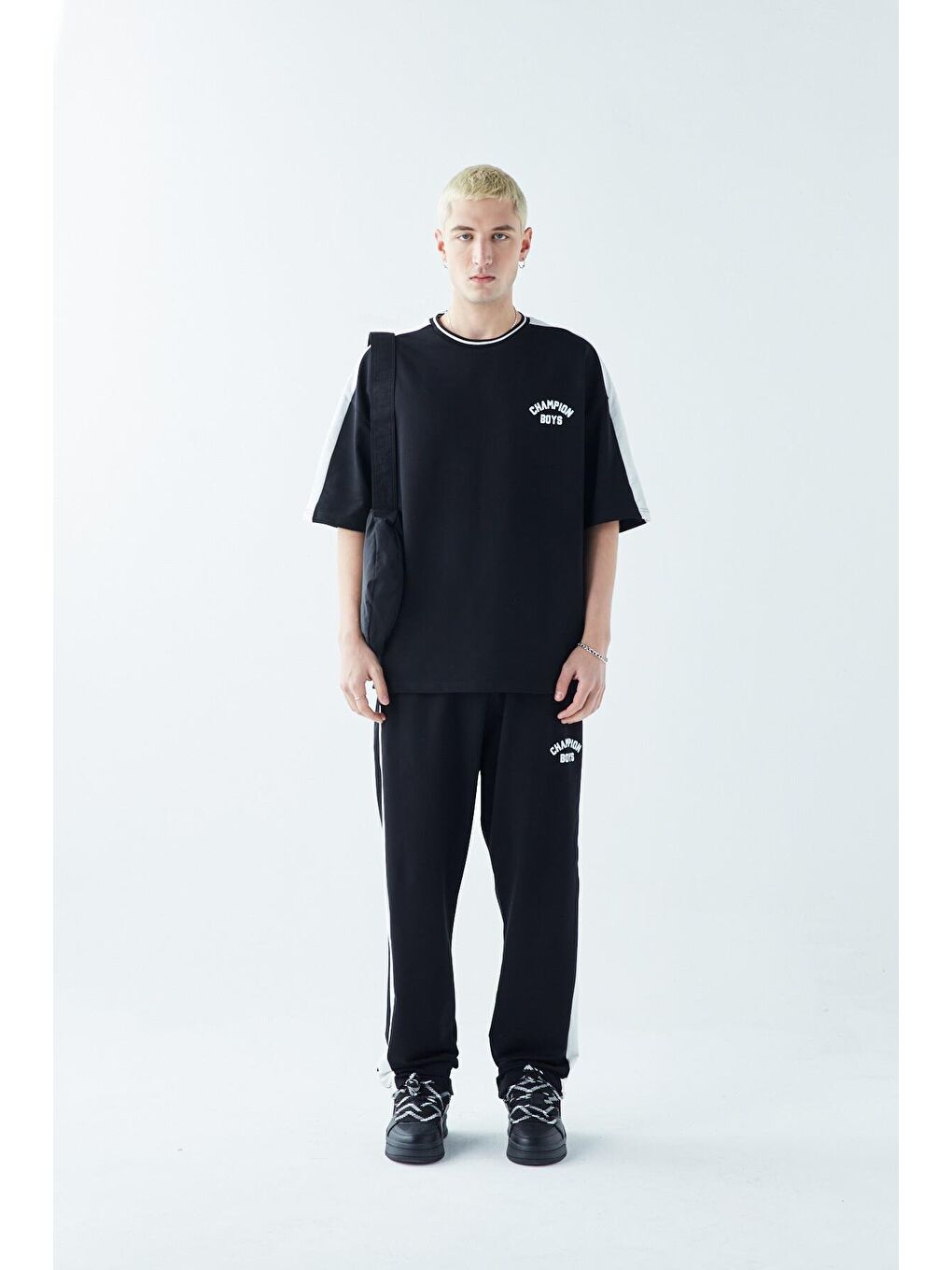 Champıon Boys Baskılı Oversize Eşofman Takım Siyah-5