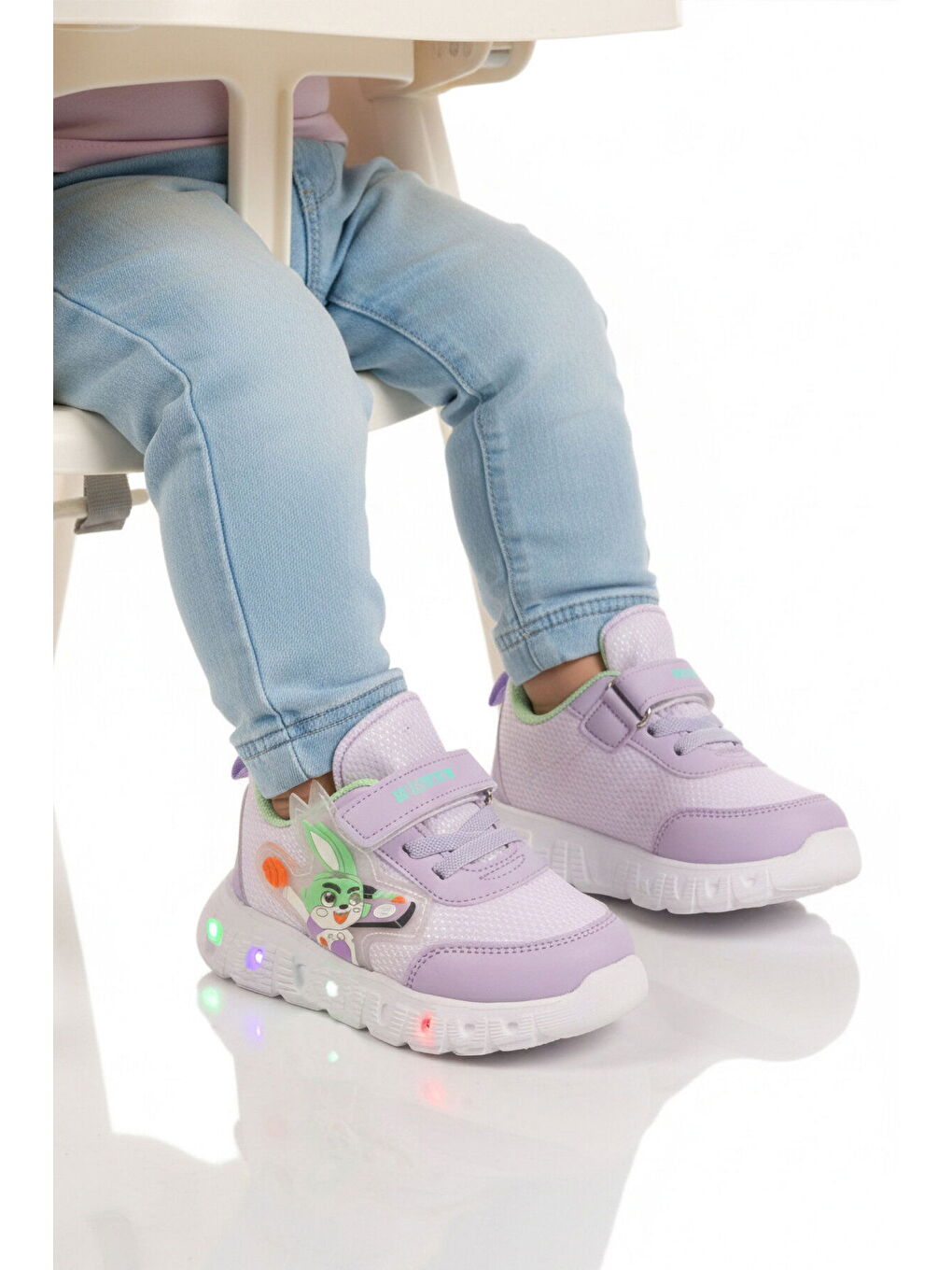 Lila Cırtlı Işıklı Fileli Hafif Bebek Spor Ayakkabı 1015 B