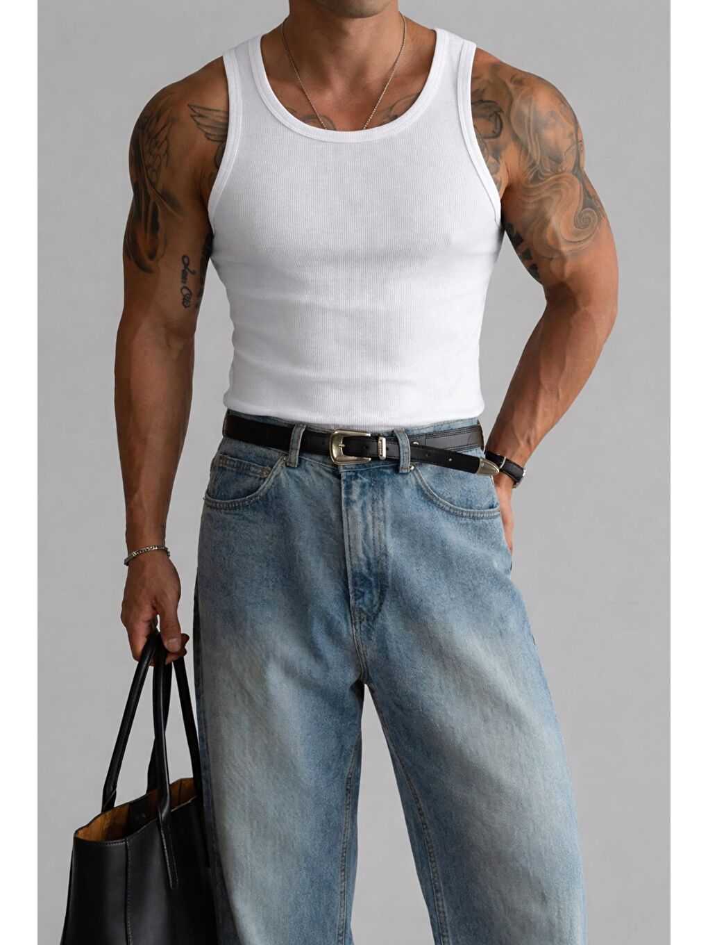 Erkek %100 Pamuklu Basic Fitilli Sporcu Atlet 3'Lu Set Beyaz-1