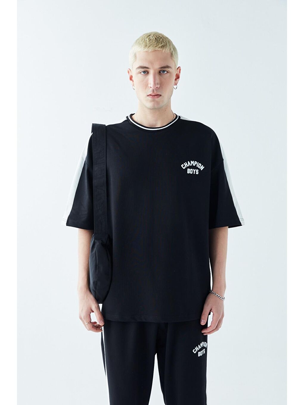 Champıon Boys Baskılı Oversize Eşofman Takım Siyah-7