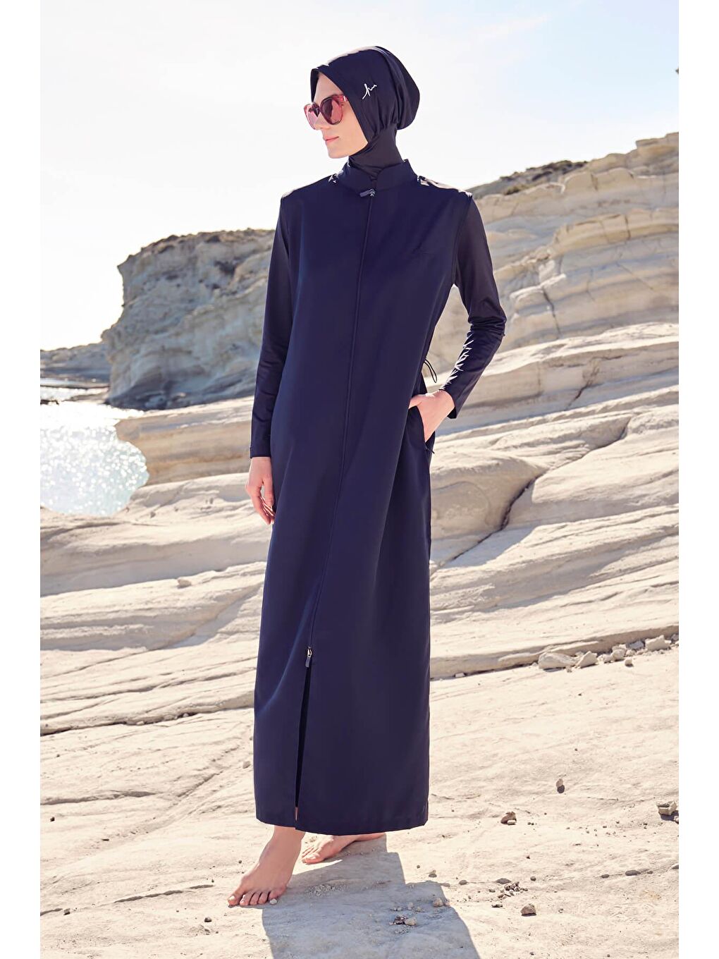 Tam Boy Lacivert 4 Parça Tam Tesettür Mayo Takımı 6021