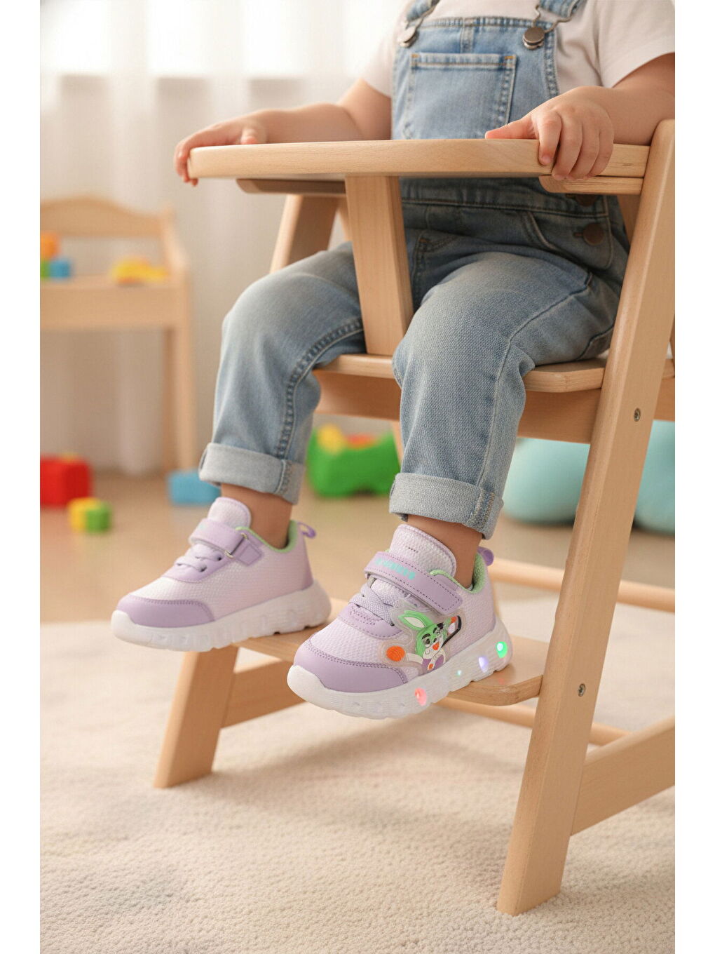Lila Cırtlı Işıklı Fileli Hafif Bebek Spor Ayakkabı 1015 B-2