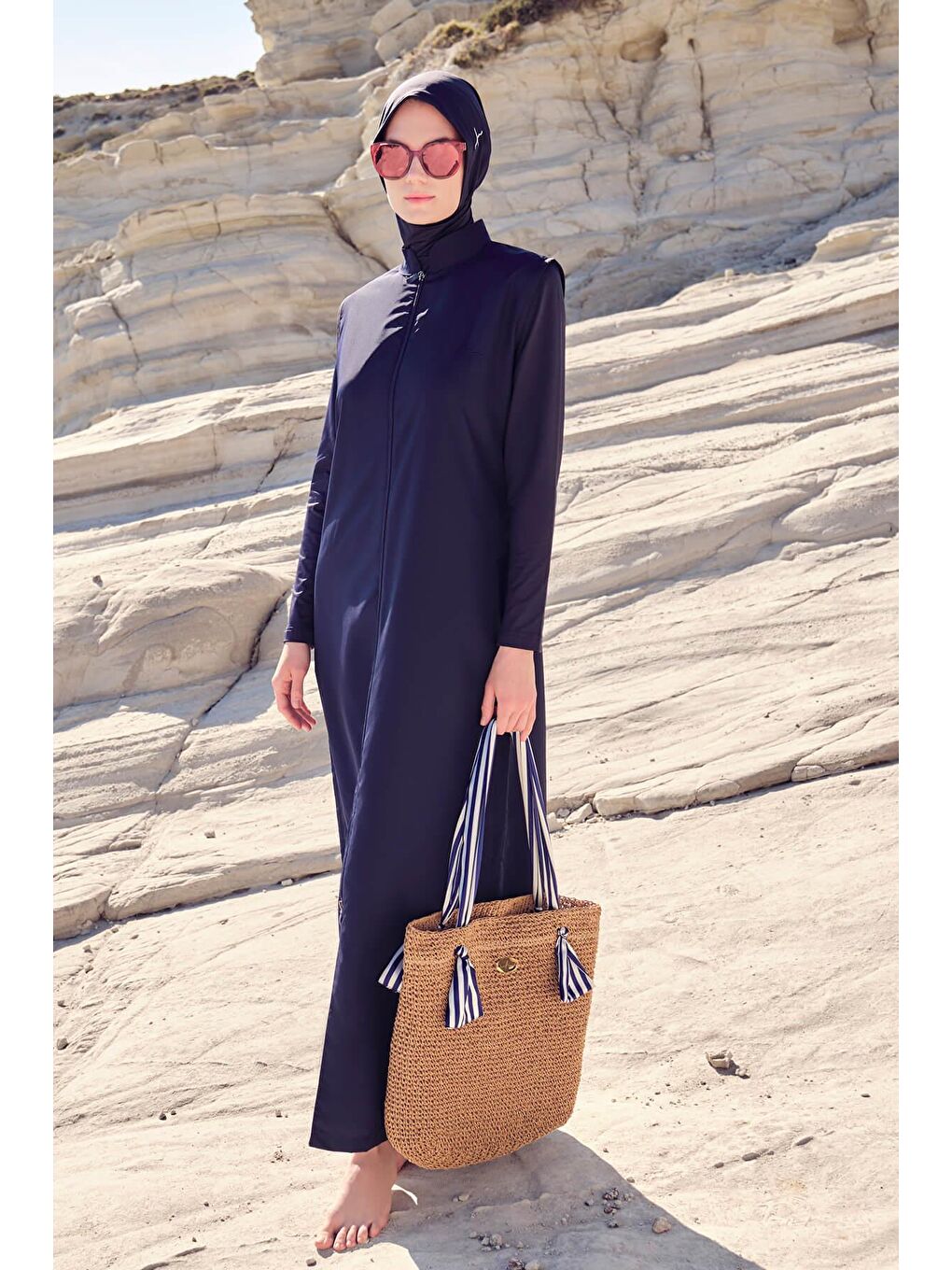 Tam Boy Lacivert 4 Parça Tam Tesettür Mayo Takımı 6021-1