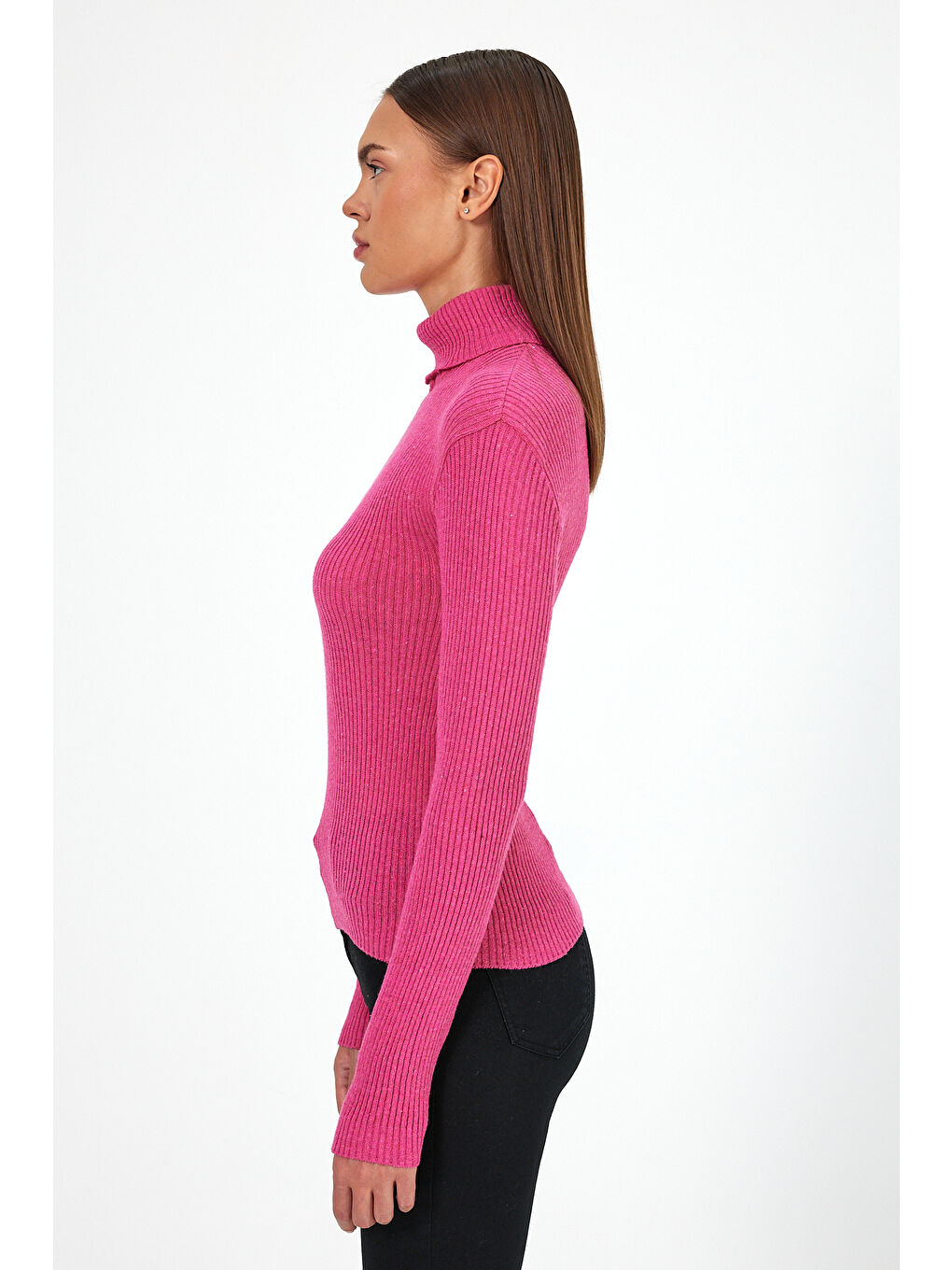 Fuşya Kadın Balıkçı Yaka Orlon Badi Triko 4452-2