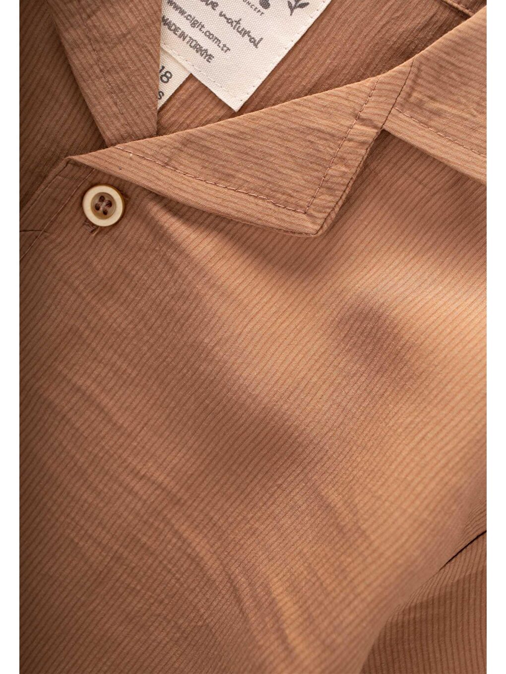 Kahverengi Erkek Çocuk Çizgili Gömlek-2