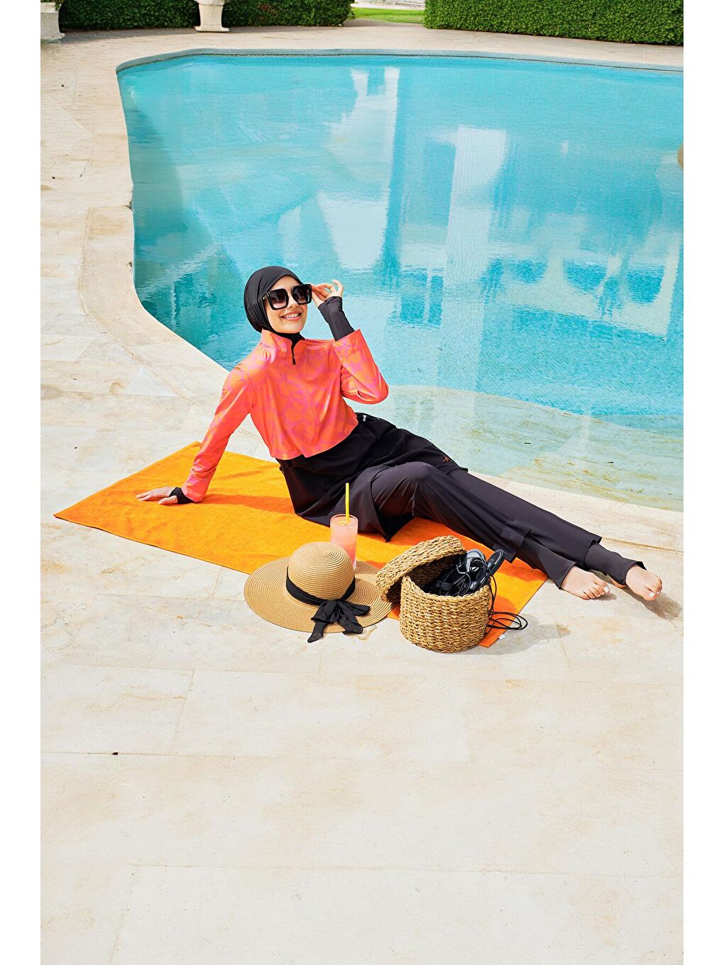 Esila Fuşya Turuncu Jileli Tam Tesettür Mayo Üstü 2934