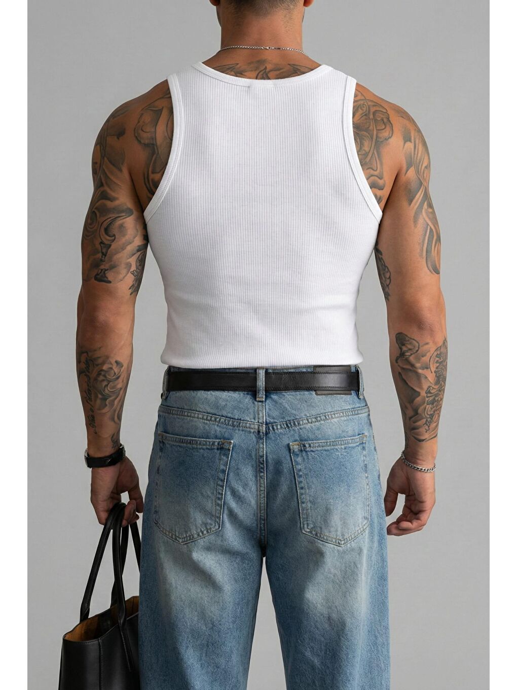 Erkek %100 Pamuklu Basic Fitilli Sporcu Atlet 3'Lu Set Beyaz-3