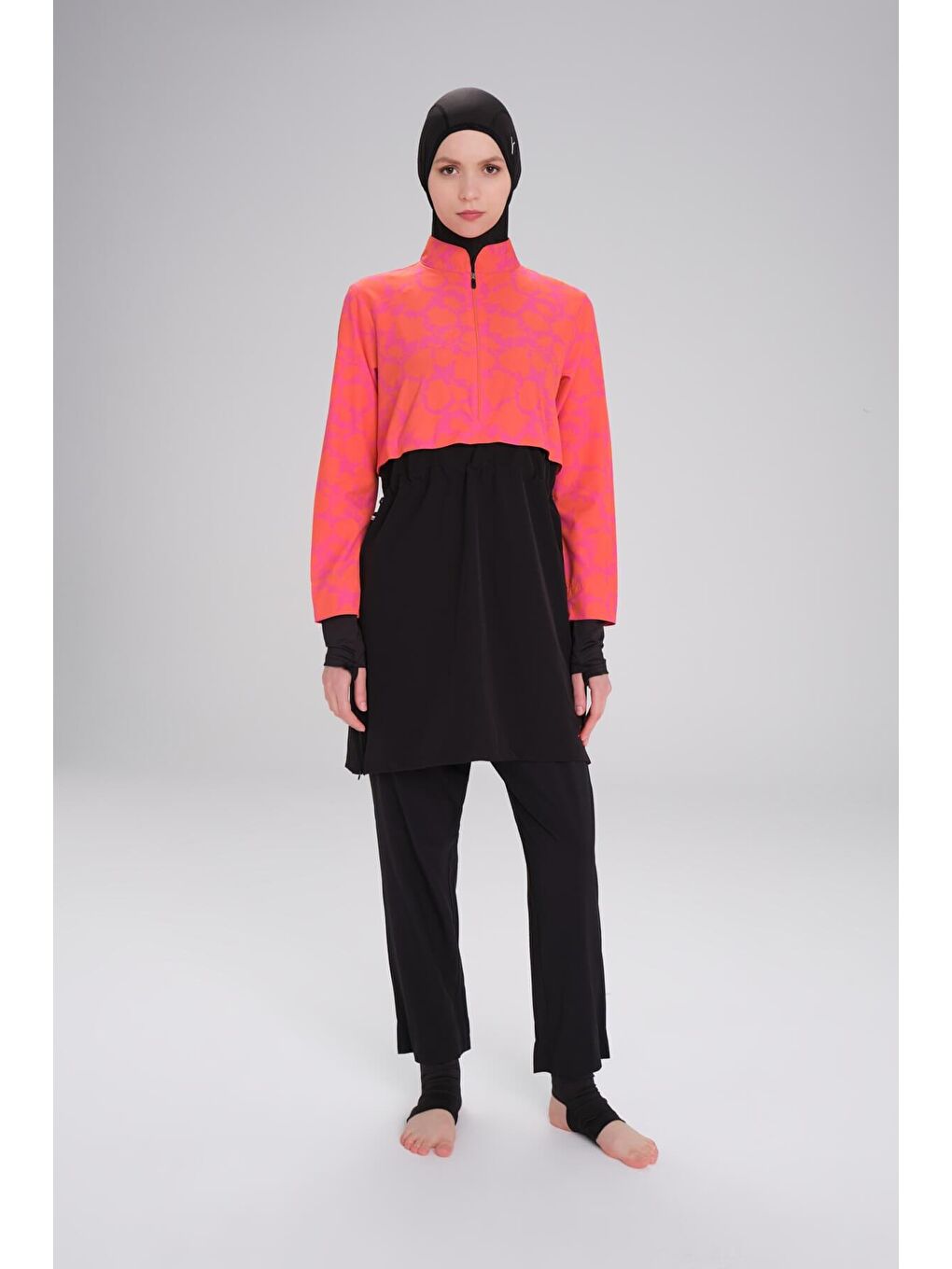 Esila Fuşya Turuncu Jileli Tam Tesettür Mayo Üstü 2934-3