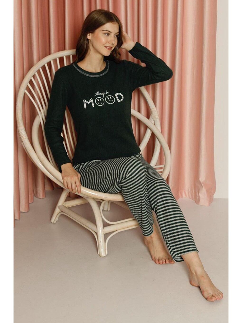 Yeşil Büyük Beden Tavşan Baskılı Pijama Takımı-1