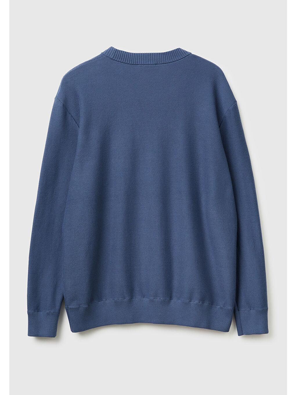 Turkuaz Erkek Havacı Mavi Pamuk Karışımlı Önü Logo İşlemeli Bisiklet Yaka Kazak-3