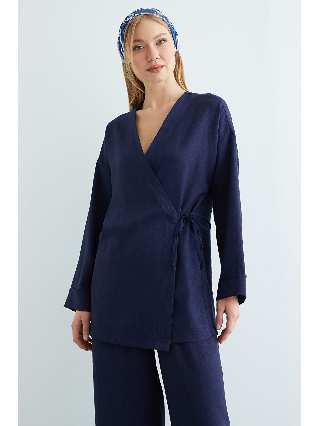 Lacivert Fullamodest Yandan Bağlamalı Kimono 2 Li Takım-4