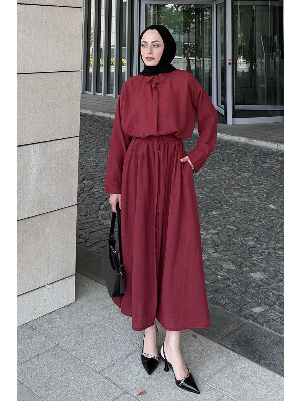 Pera Keten Etekli Takım Bordo