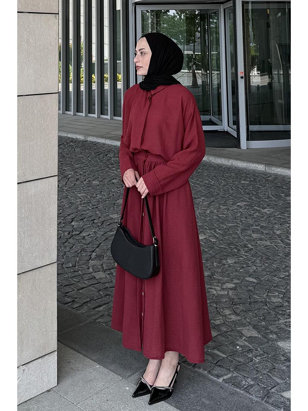 Pera Keten Etekli Takım Bordo-1