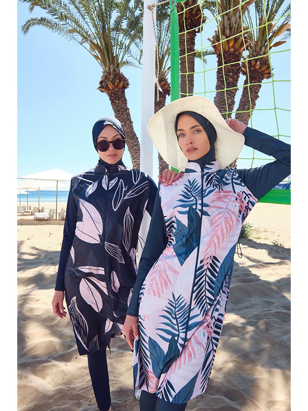 Palmiye Yaprak Detaylı Yeşil Jileli 4 Parça Tam Tesettür Mayo Takımı 3001