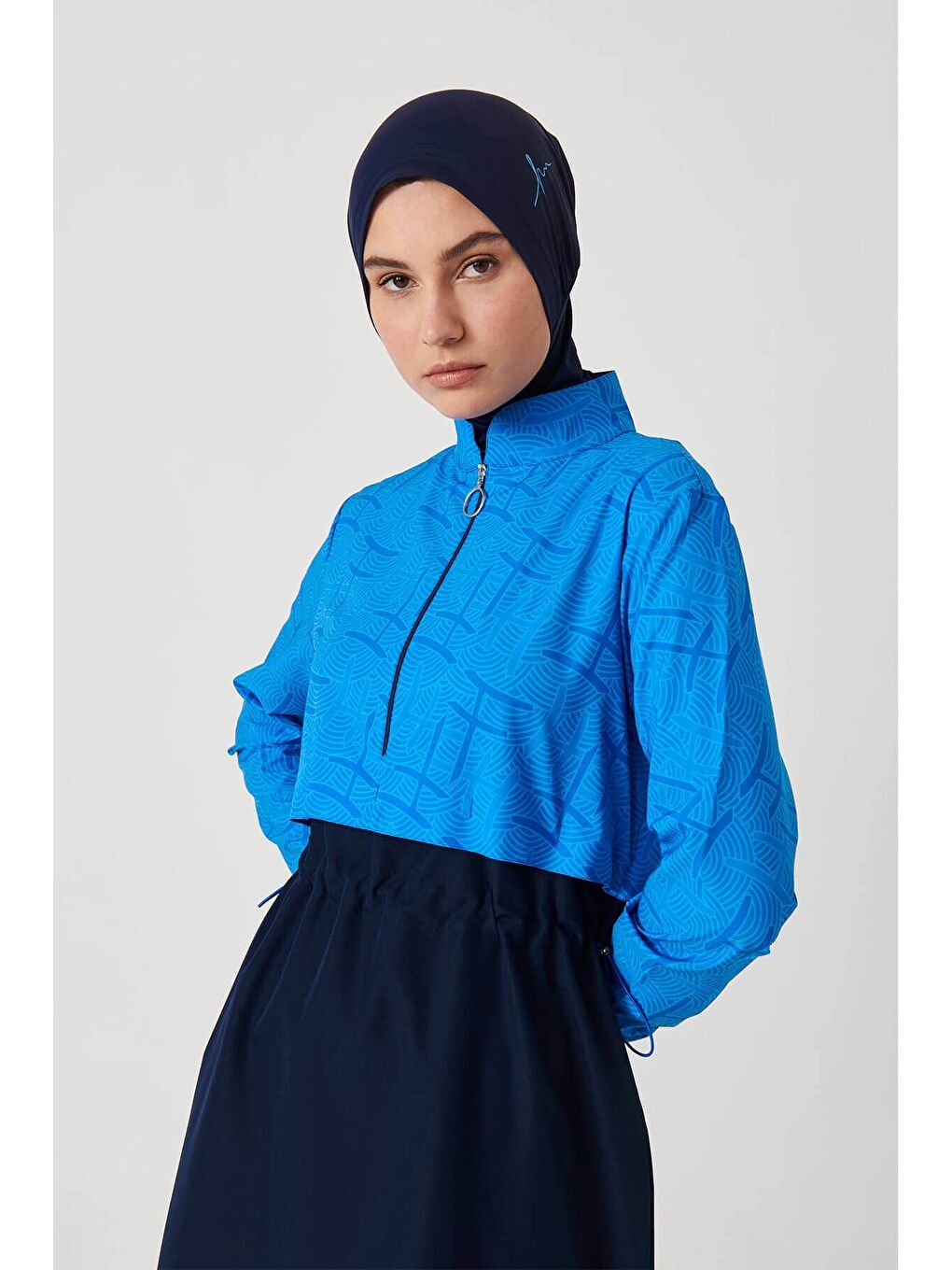 Esila Monogram Desenli Lacivert 4 Parça Tam Tesettür Mayo Takımı 2934-3