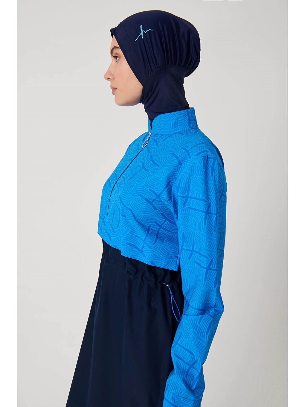 Esila Monogram Desenli Lacivert 4 Parça Tam Tesettür Mayo Takımı 2934-6
