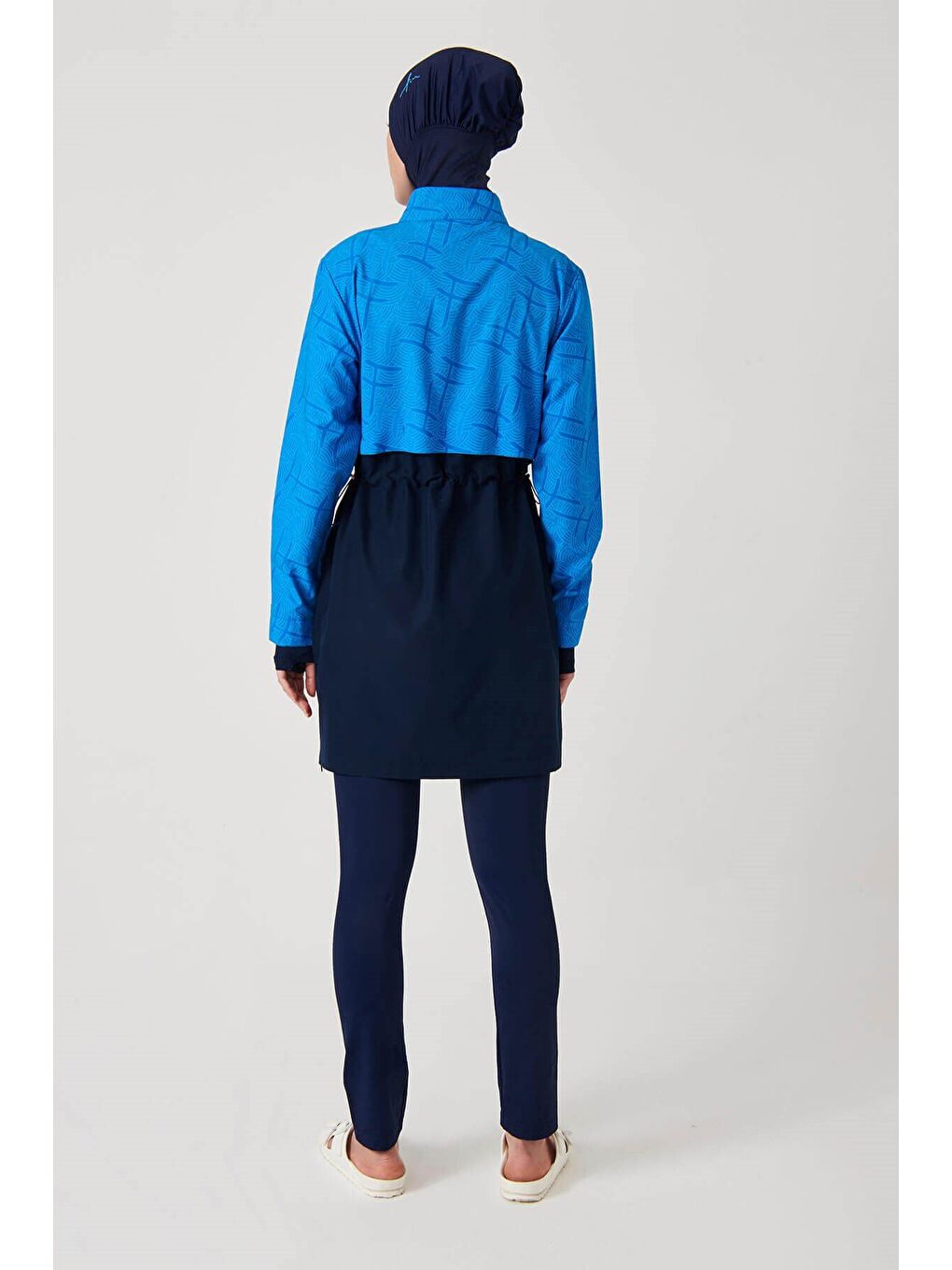 Esila Monogram Desenli Lacivert 4 Parça Tam Tesettür Mayo Takımı 2934-7