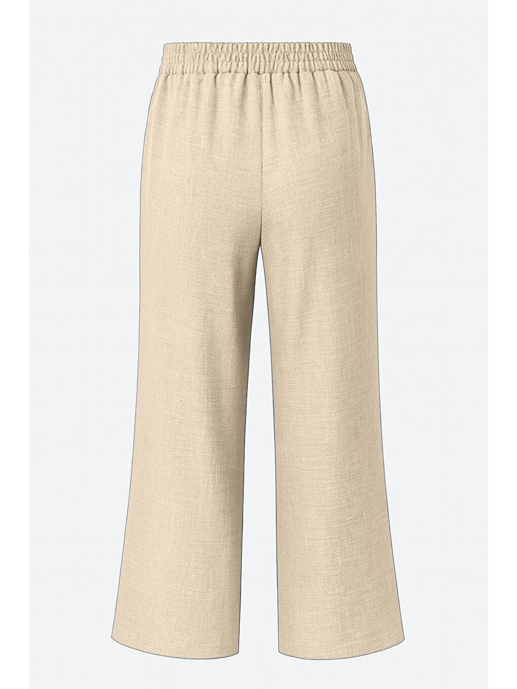 Keten Dokulu Beli Lastikli Bej Rengi Bol Kesim Pantolon-1