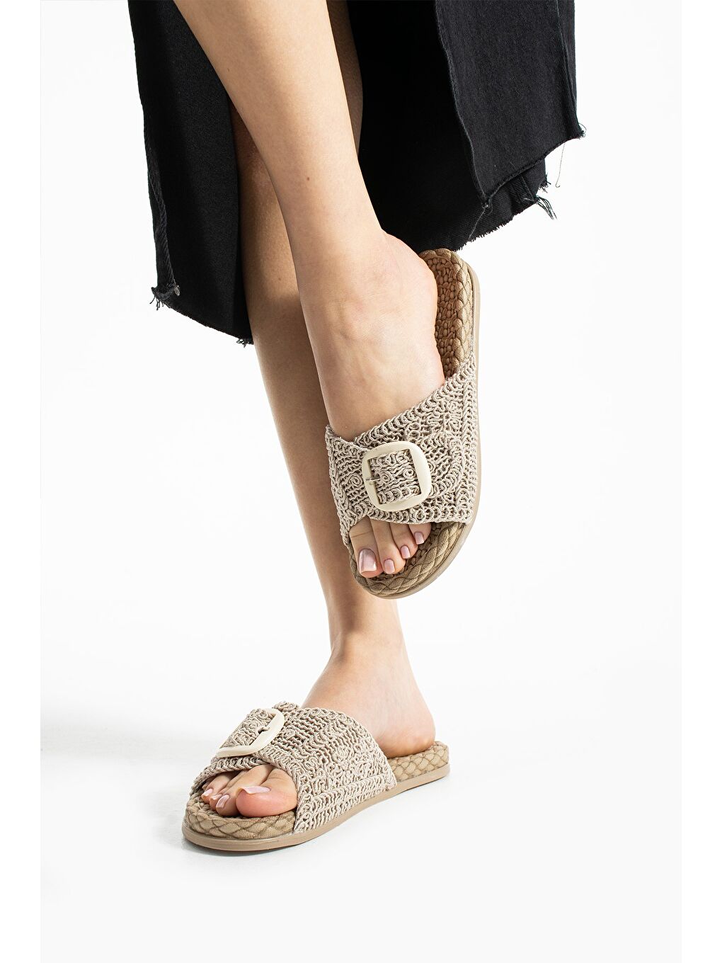 Bej ROYAL Tokalı Hasır Kadın Terlik Dış Mekan ve Ev Terliği