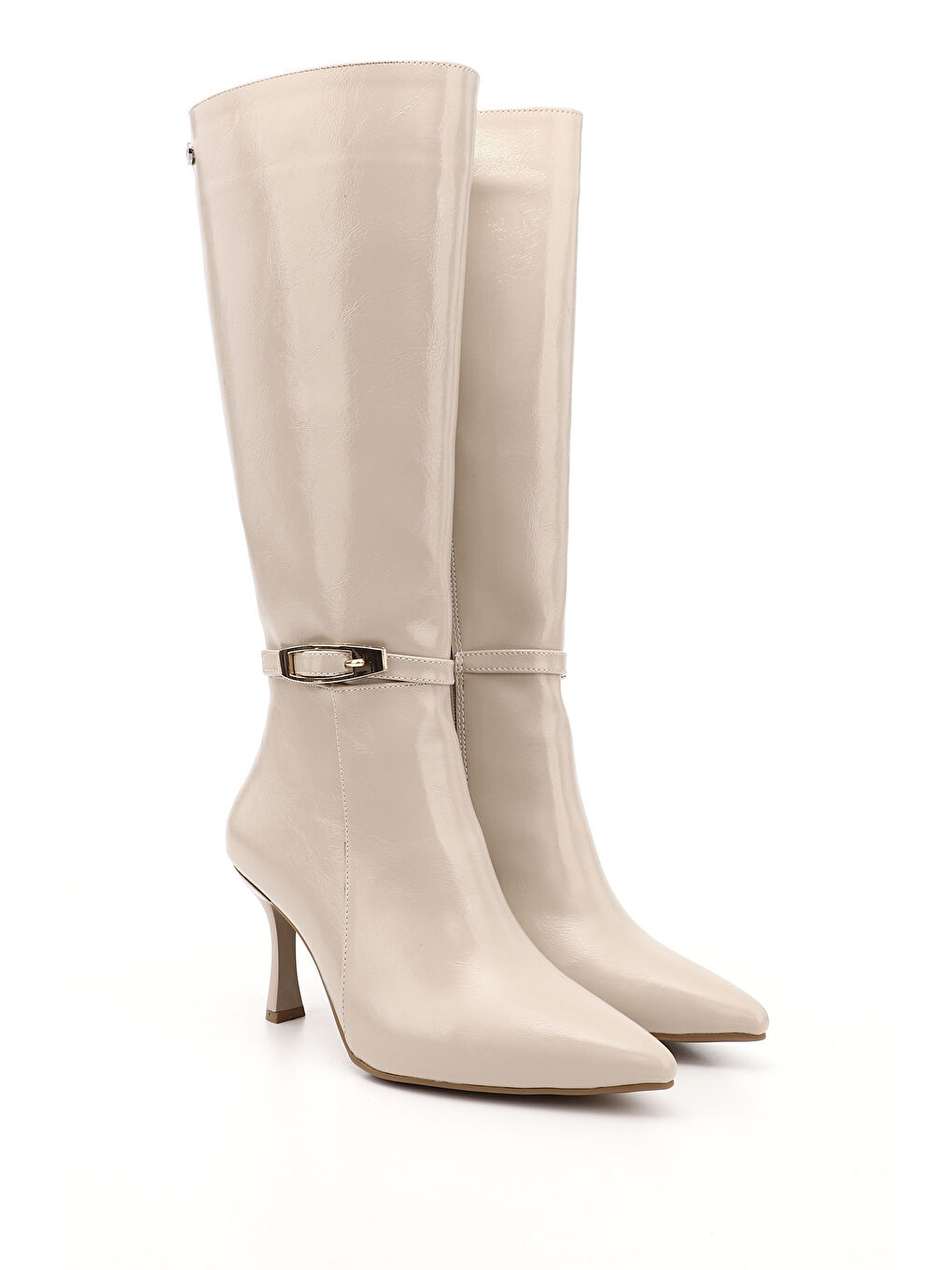 Bej Kadın TEN Fermuarlı Sivri Burunlu İnce Topuklu Çizme-1