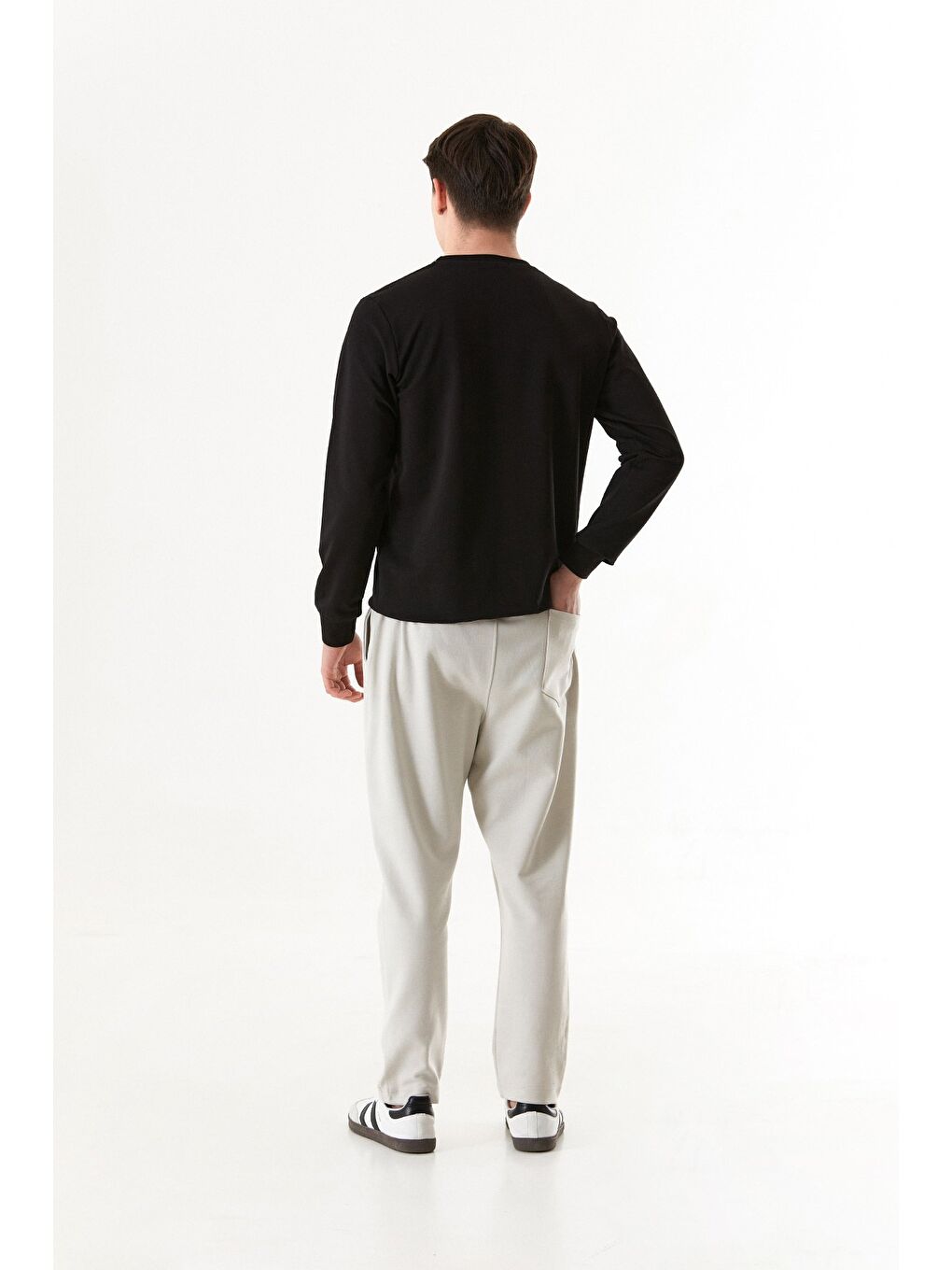 Bej Bacağı Şeritli Beli Lastikli Eşofman Altı-3