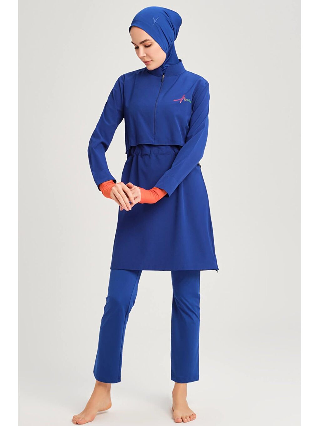 Esila Saks Mavisi 5 Parça Jileli Tam Tesettür Mayo Takımı 2934-3
