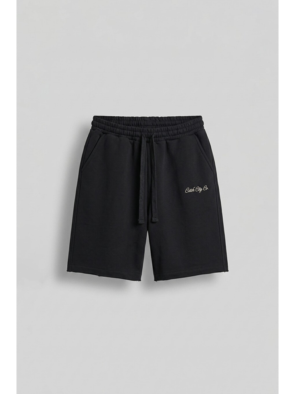 Erkek Baggy Fit Nakış Detaylı Basic Şort Siyah