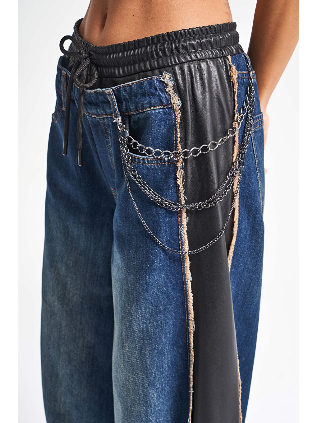 Mavi Kadın Jean Rengi Palazzo Fit Deri Denim Karışımlı Özel Tasarım Denim Jean-2