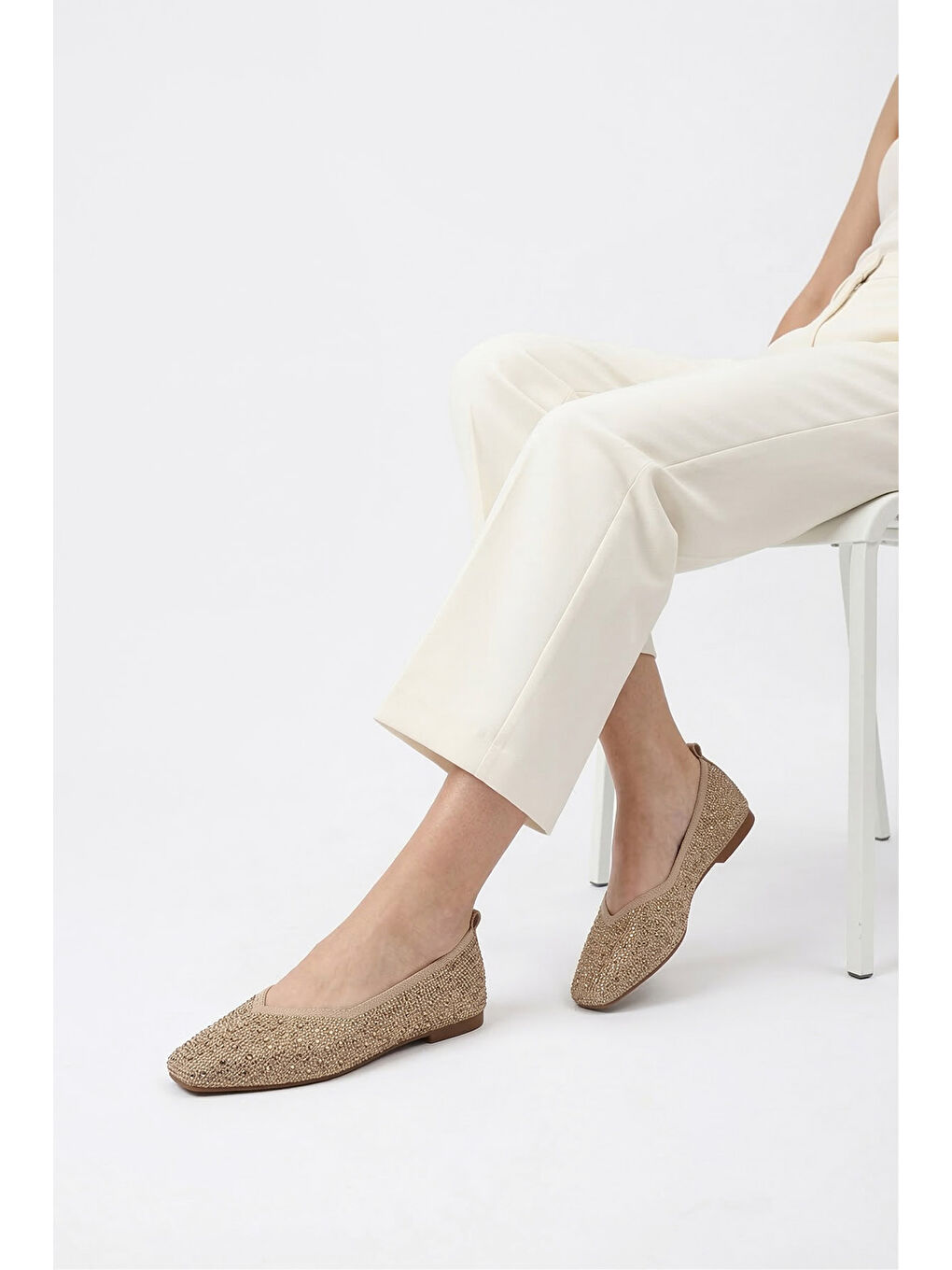 Sarı Kadın BRONZ Taşlı Küt Burunlu Babet-2