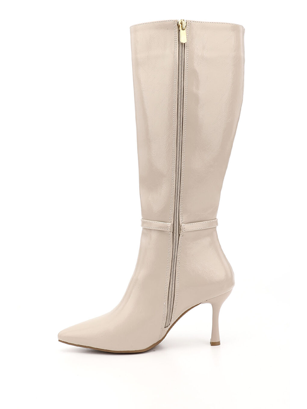 Bej Kadın TEN Fermuarlı Sivri Burunlu İnce Topuklu Çizme-2