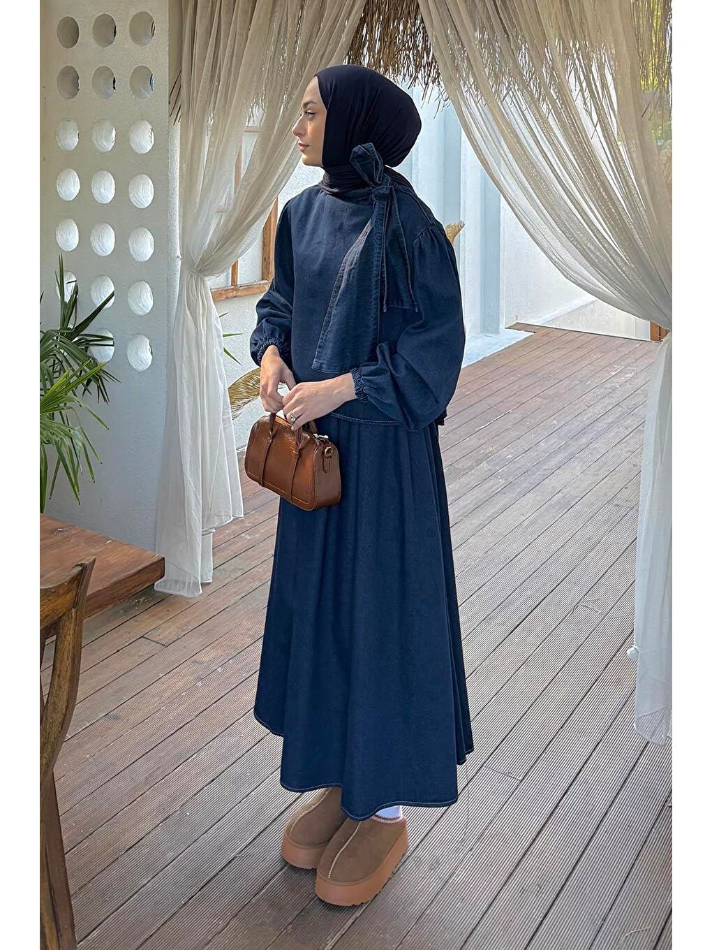 Fiyonk Detaylı Denim Takım Koyu Mavi-1