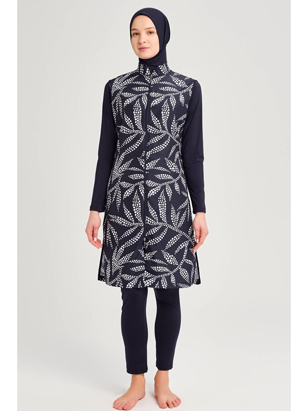 Desenli Lacivert Jileli 3 Parça Tam Tesettür Mayo Takımı 2252