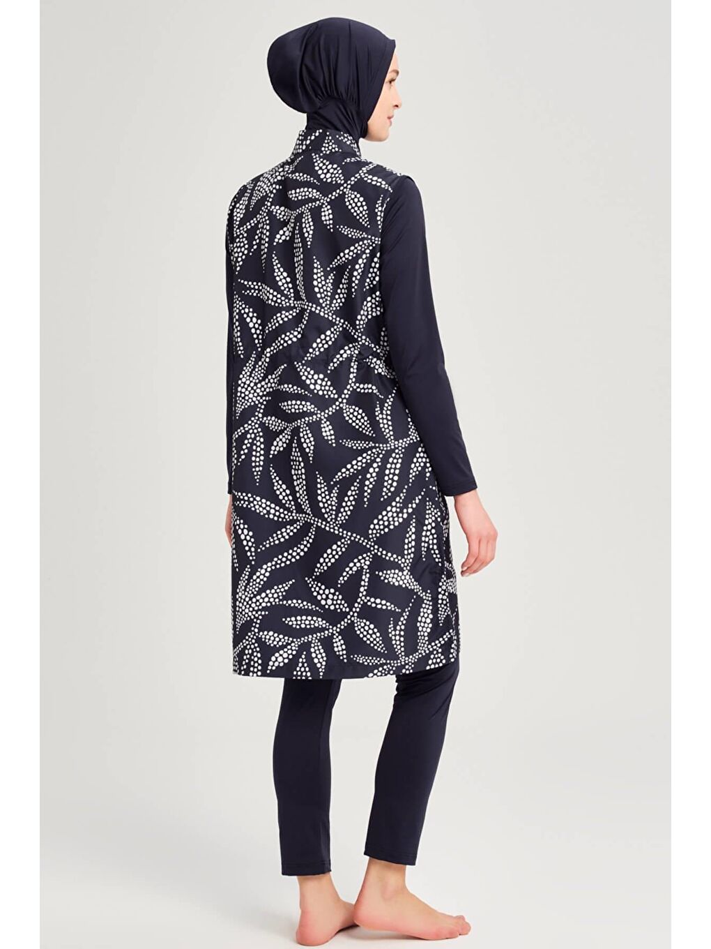 Desenli Lacivert Jileli 3 Parça Tam Tesettür Mayo Takımı 2252-1