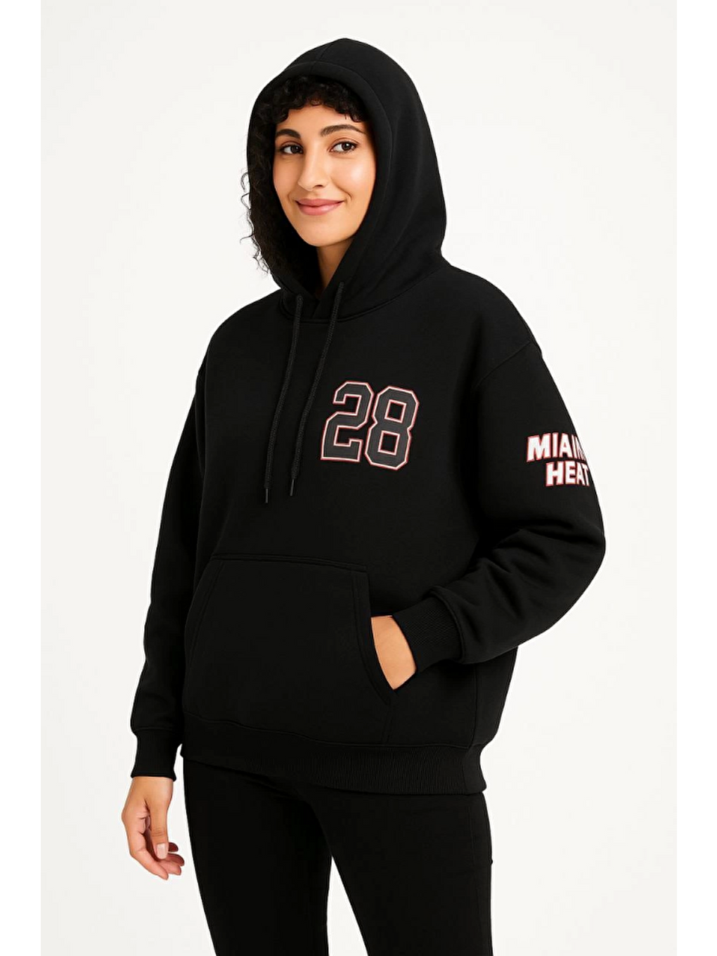 Üç İplik Kapüşonlu Ön Ve Arka Baskılı Sweatshirt Hoodie - Siyah