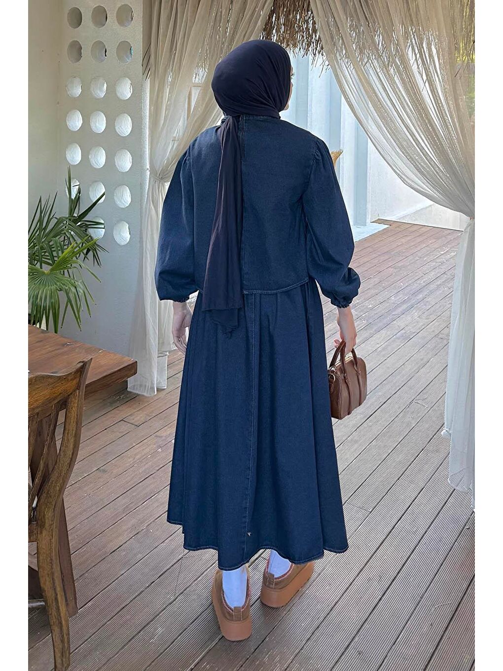 Fiyonk Detaylı Denim Takım Koyu Mavi-3