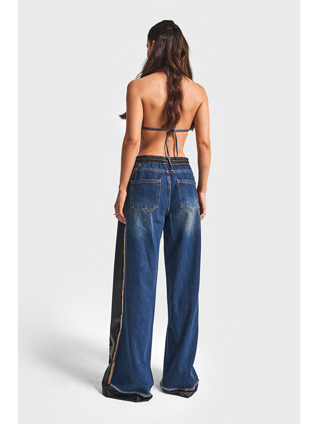 Mavi Kadın Jean Rengi Palazzo Fit Deri Denim Karışımlı Özel Tasarım Denim Jean-4