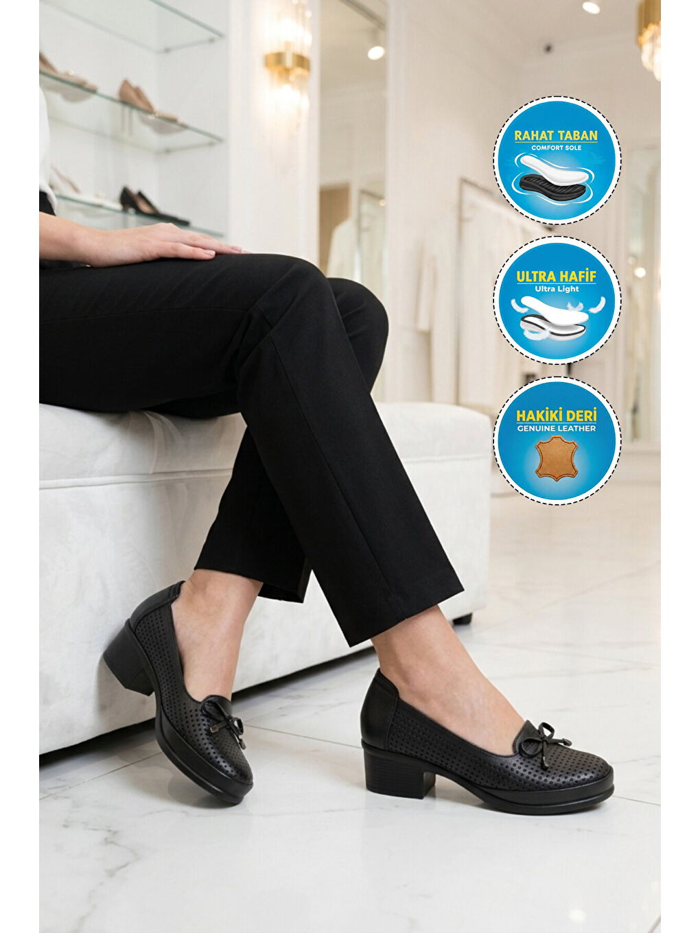 Siyah Hakiki Deri Kadın Topuklu Klasik Ayakkabı 70-1 Z-2