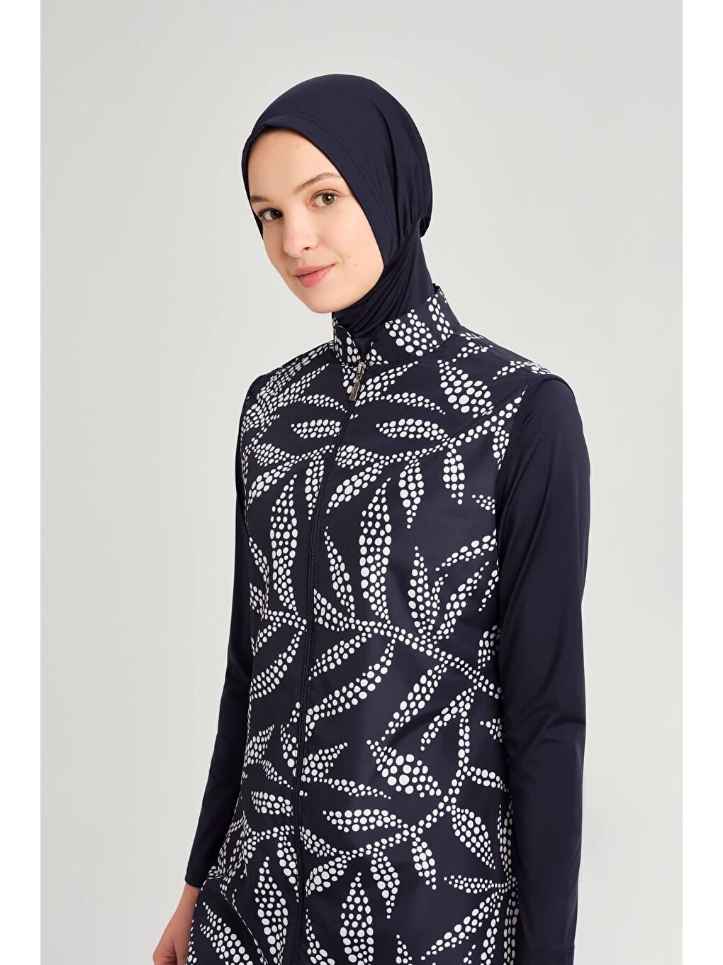Desenli Lacivert Jileli 3 Parça Tam Tesettür Mayo Takımı 2252-2