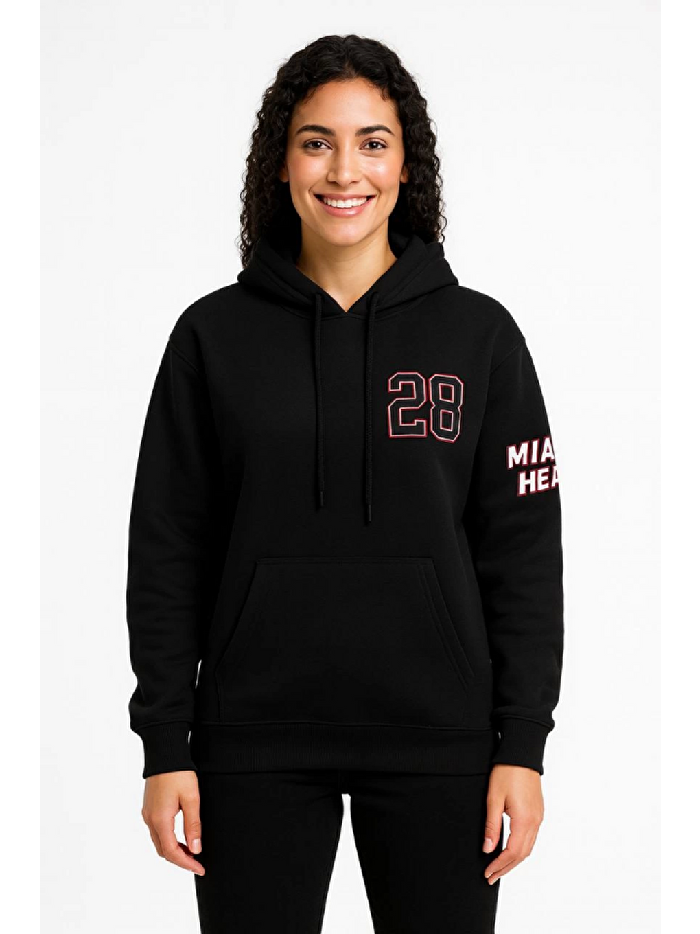 Üç İplik Kapüşonlu Ön Ve Arka Baskılı Sweatshirt Hoodie - Siyah-1