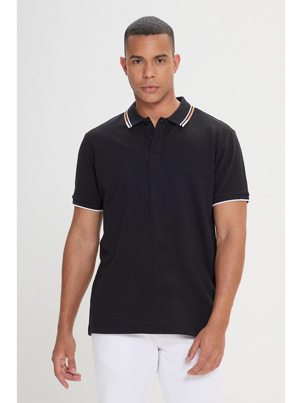 Erkek Siyah Slim Fit Dar Kesim %100 Pamuk Polo Yaka Tişört-2