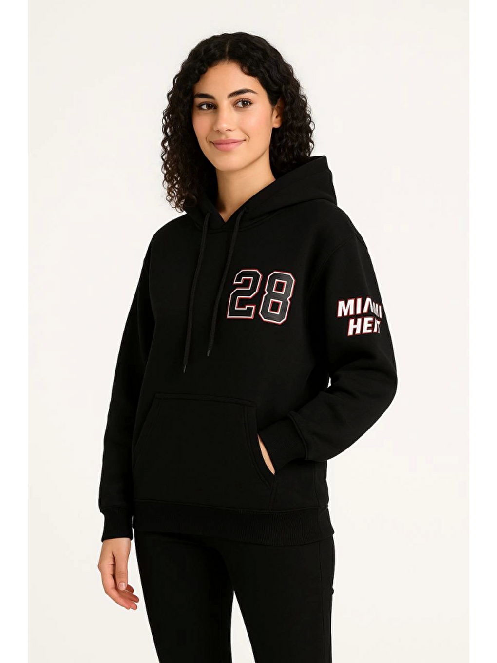 Üç İplik Kapüşonlu Ön Ve Arka Baskılı Sweatshirt Hoodie - Siyah-2