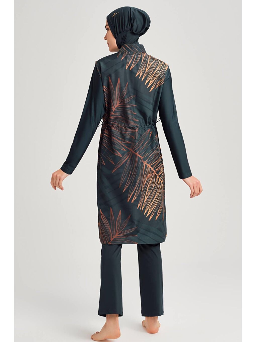 Gold Yaprak Detaylı Jileli Yeşil 5 Parça Tam Tesettür Mayo Takımı 3049-2