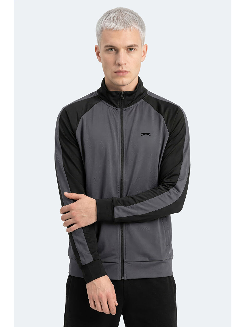 REDORA Erkek Dik Yaka Fermuarlı Koyu Gri Sweatshırt-2