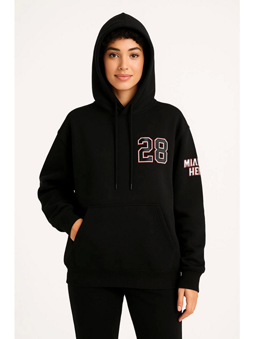 Üç İplik Kapüşonlu Ön Ve Arka Baskılı Sweatshirt Hoodie - Siyah-3