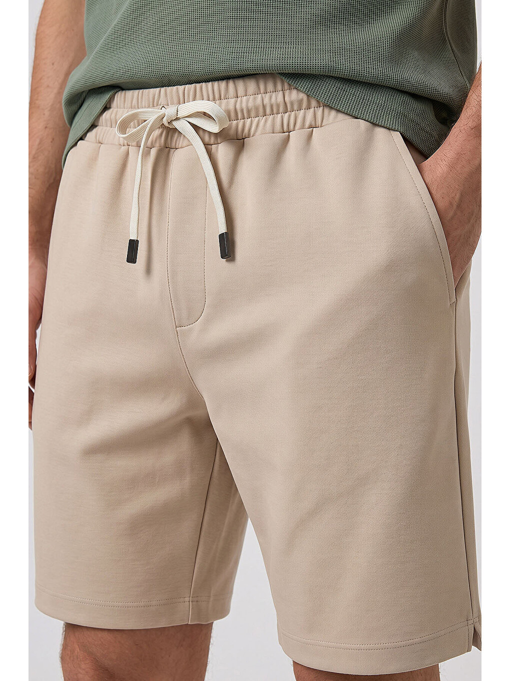 Bej Standart Fit Basic Arka Cepli Erkek Şort - 81314-2