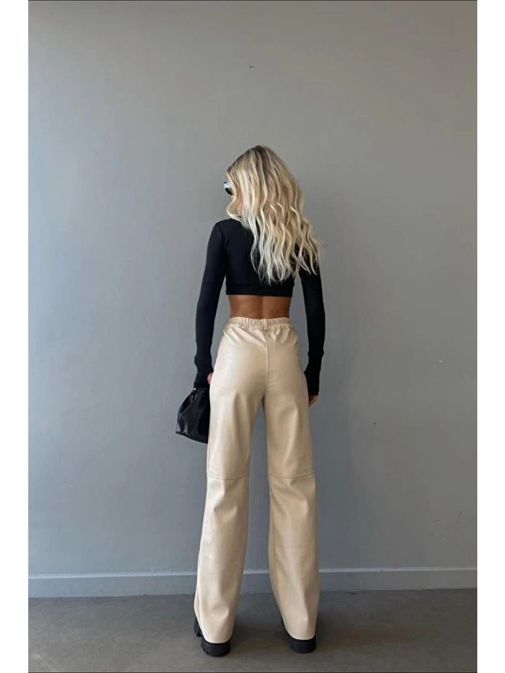 Kadın Bej Palazzo Deri Pantolon 0291-10046-1