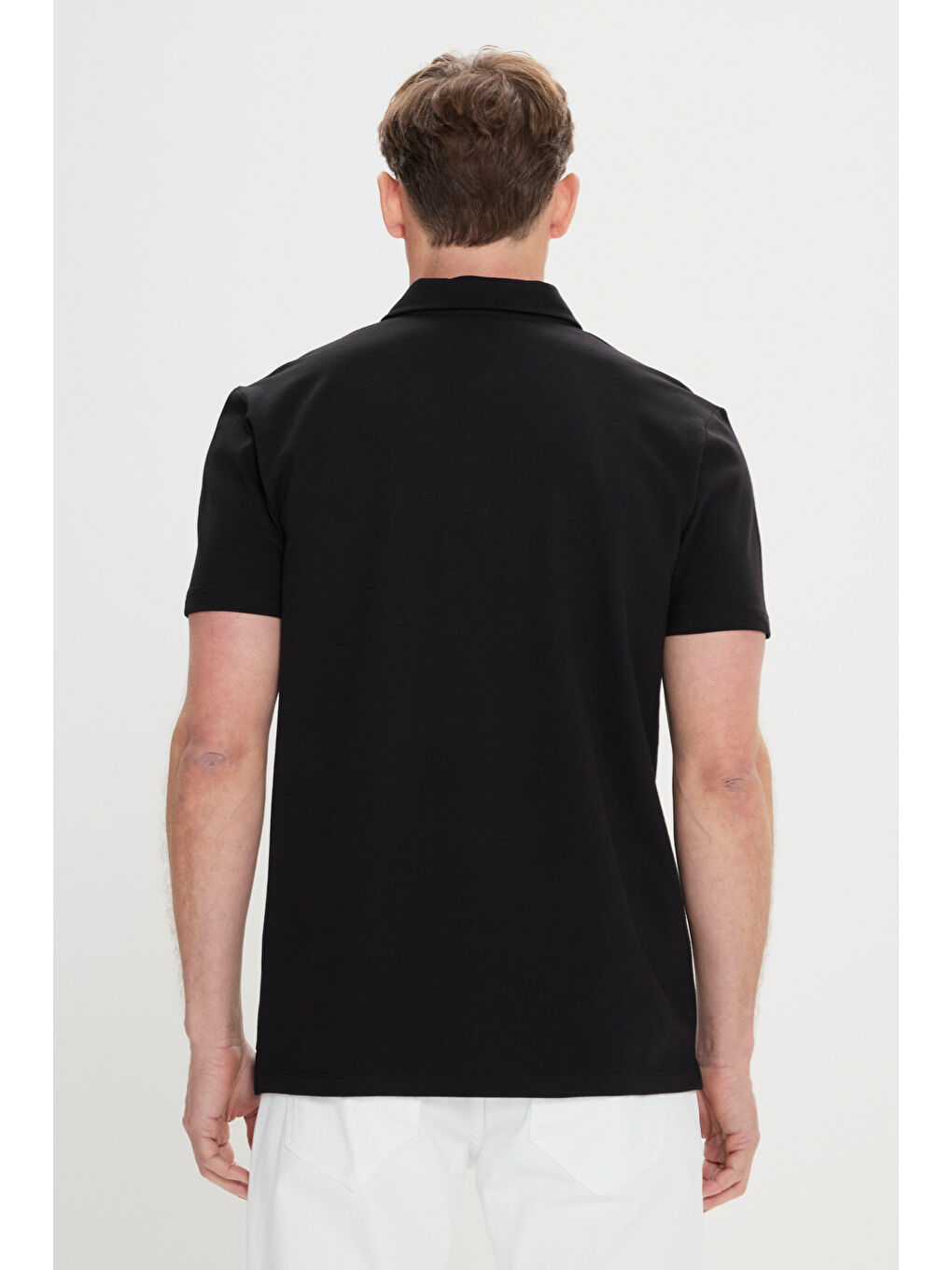 Erkek Siyah Slim Fit Dar Kesim %100 Pamuk Baskılı Polo Yaka Tişört-4